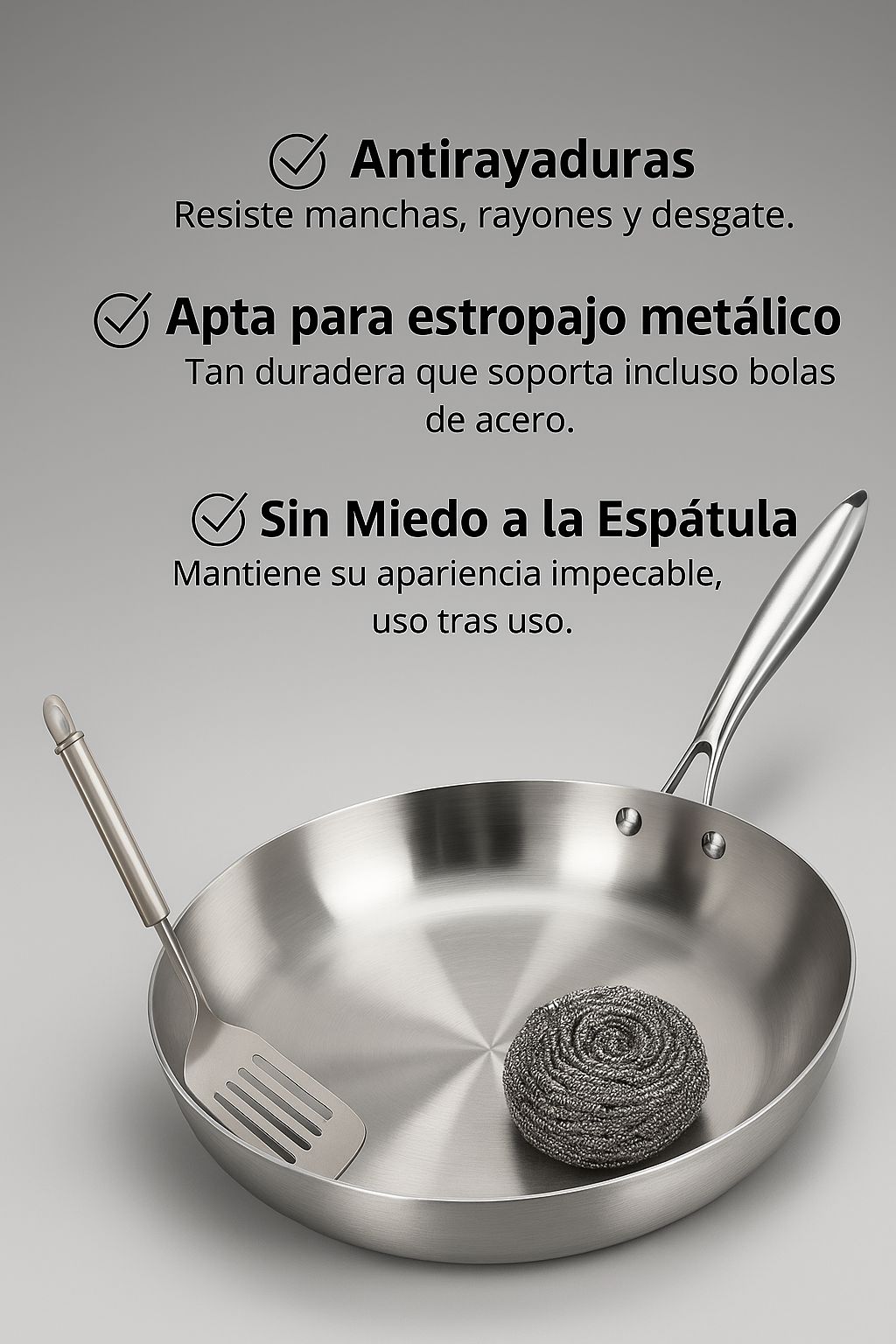 Sartén Acero Inoxidable Antiadherente.