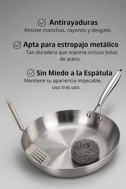 Sartén Acero Inoxidable Antiadherente.